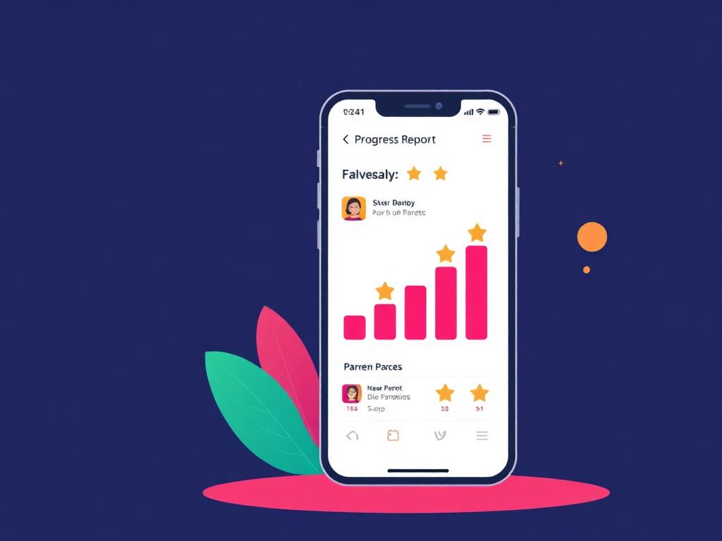 Weekly parent progress report on a phone with a rising score chart